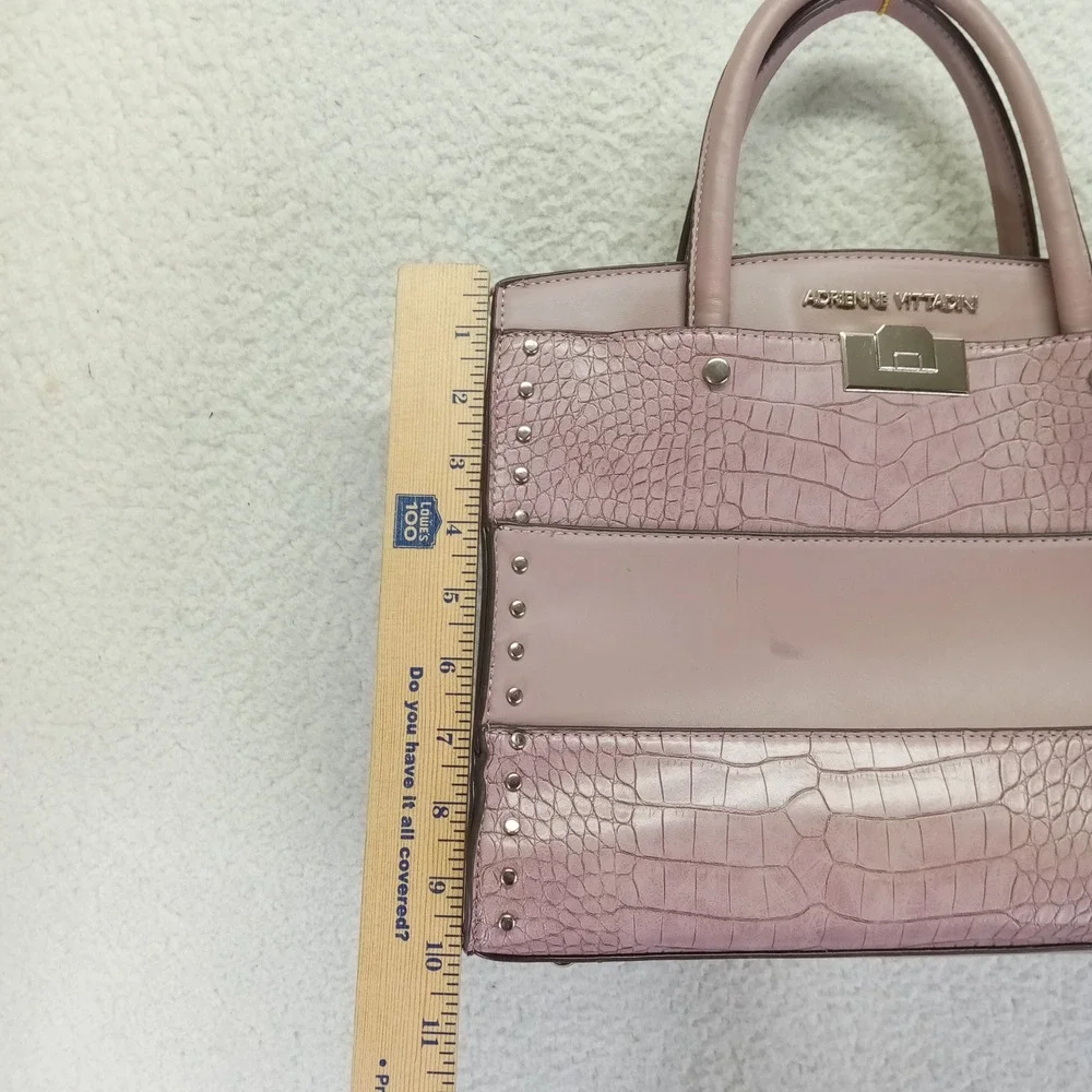 Adrienne Vittadini Pink‎ Croc Embossed Studded Satchel Handbag Crossbody Bag